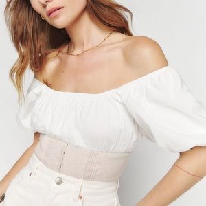 REFORMATION Alayna Linen Top - Oatmeal